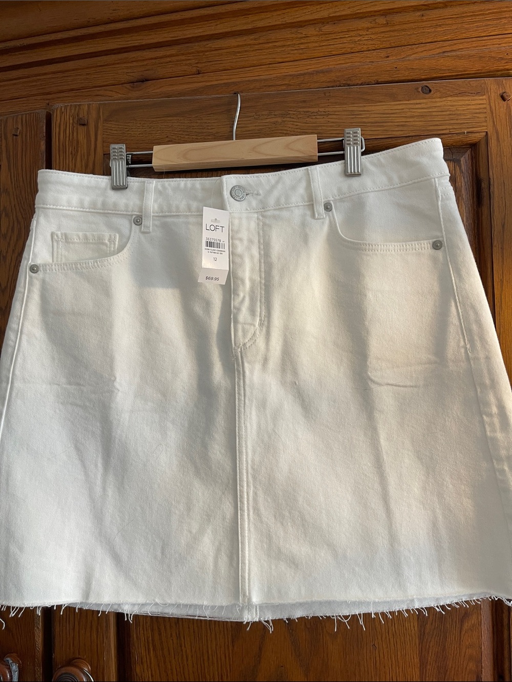 LOFT White Frayed-Hem Denim Skirt NWT